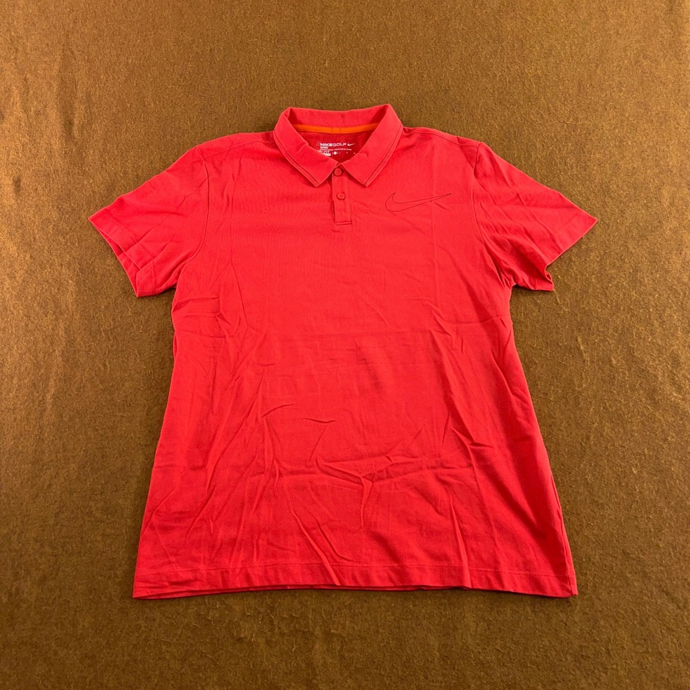 Nike Mens Large Red Dri-FIT Short Sleeve Golf Sport Polo Shirt